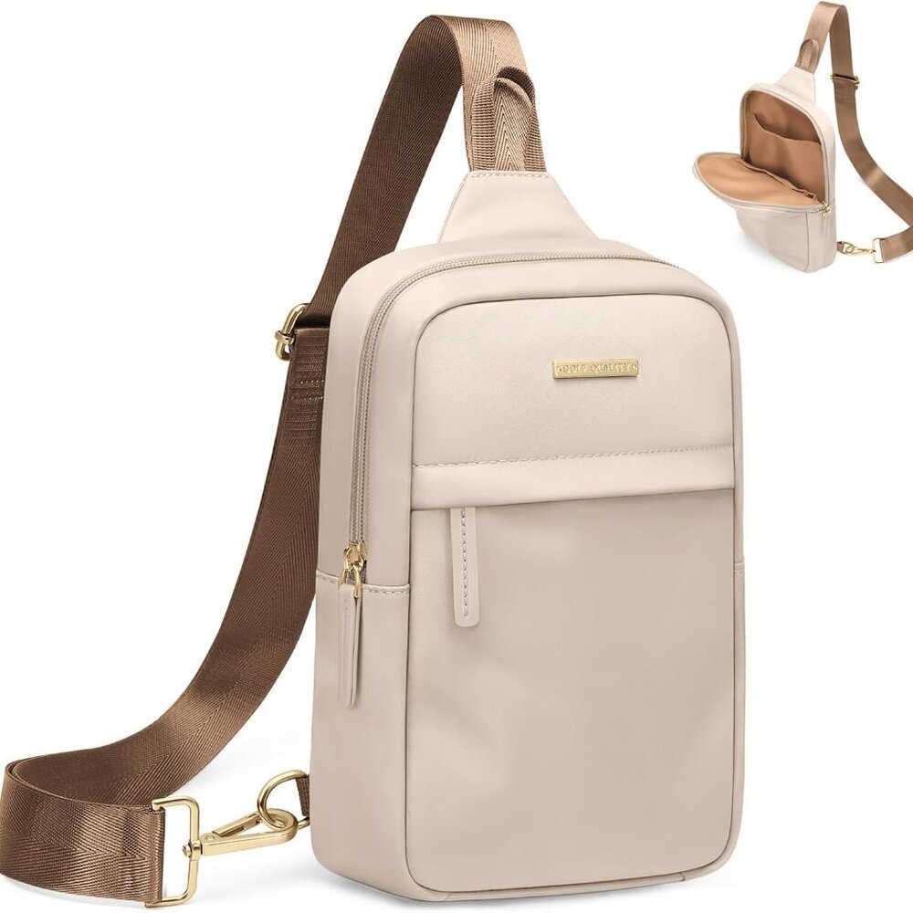 Apricot large capacity nylon water-resistant casual crossbody fanny pack for men